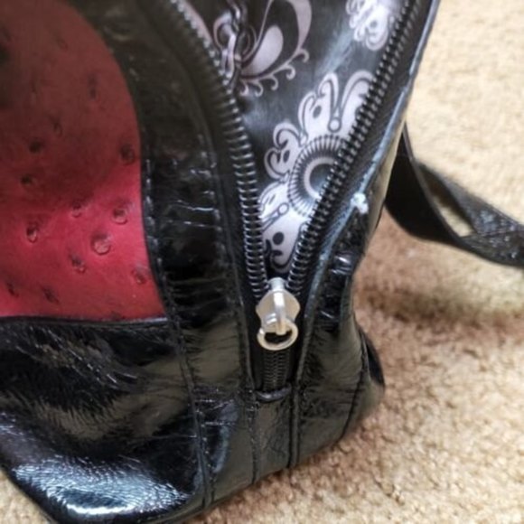 Grace Adele‎ Textured Handbag Purse red Black Faux Ostrich Lots of Pockets - Picture 7 of 12